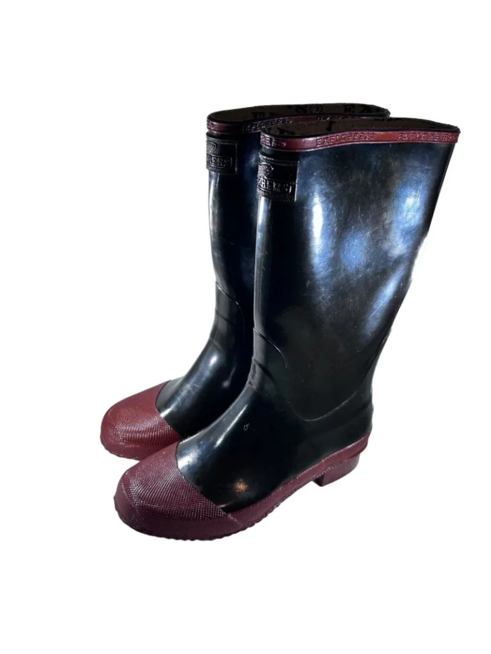 Vtg Explorers Steel Shank Wellies Boots Black Rubber Sz 5 Yugoslavia Waterproof